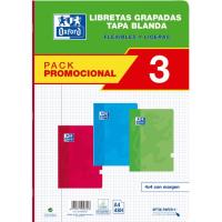 Libreta A4, cuadrícula 4x4, tapa blanda, 48 hojas, 400188227 OXFORD, pack 3 uds