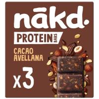 Barritas protein cacao avellanas NAKD, pack 3x45 g