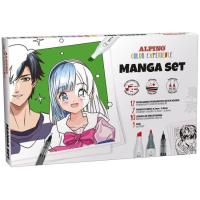 Set iniciación Manga: 12 rotuladores doble punta, 2 fineliners, 10 láminas ALPINO