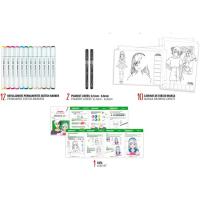 Set iniciación Manga: 12 rotuladores doble punta, 2 fineliners, 10 láminas ALPINO