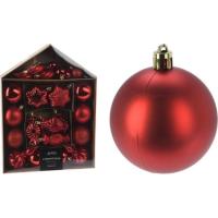 Adornos rojos diferentes para árbol Navideño, caja tipo casa, set de 32 piezas