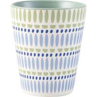 Vaso de gres blanco rayas y puntos azules y verdes interior azul, 300 ml