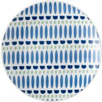 Plato de aperitivo, gres blanco con rayas y puntos en azul y verde, Ø15,6 cm