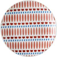 Plato de aperitivo, gres blanco con rayas y puntos en teja y azul, Ø15,6 cm