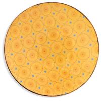 Bandeja redonda de madera amarilla con decoración, Ø38 cm