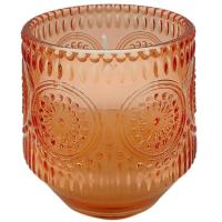 Vela en vaso de vidrio naranja labrado, aroma higo, 9,5x9,6 cm