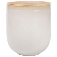 Vela en vaso de cerámica beige, aroma vainilla, 8,2x9,3 cm