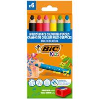 Lápices de colores multisuperficies+ sacapuntas, 6 colores vivos BIC, pack 6+1 uds