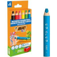 Lápices de colores multisuperficies+ sacapuntas, 6 colores vivos BIC, pack 6+1 uds