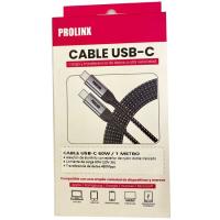 PROLINX 3A nylonezko zama eta transferentzia kable beltza, USB-C USB-C 60 W, 1 m