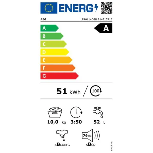 AEG 6000 Prosense sortako LFR6114O2B garbigailu zuria, 10 kg