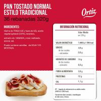 Pan tostado tradicional ORTIZ, 36 rebanadas, paquete 320 g