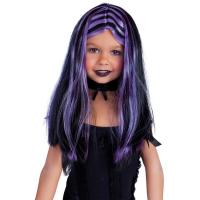 Peluca infantil negra con mechas lilas, Edad rec: +3 años RUBIES, talla única