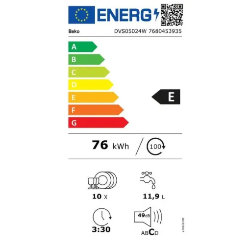 Lavavajillas 45 cm 10 cubiertos DVS05024W BEKO