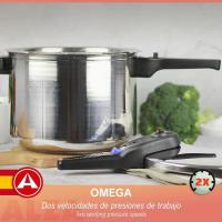 Olla a presión super rápida Omega, apta para todo tipo de cocinas, triple sistema de seguridad, 2 velocidades de cocinado ALZA, 6 litros