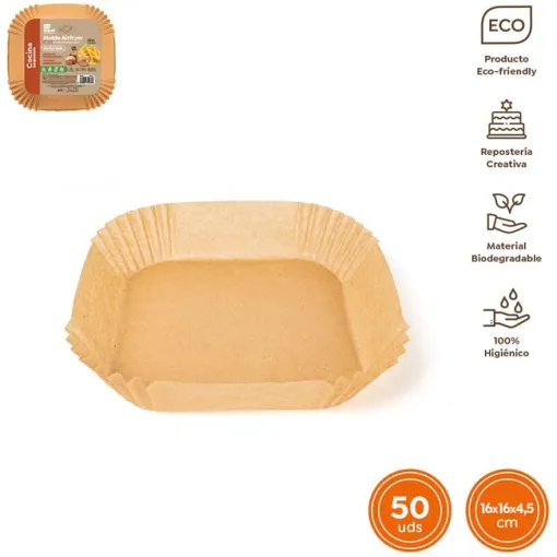 Molde cuadrado de papel para freidora de aire, 16x16x4 cm MAXI PRODUCTS, 50 uds