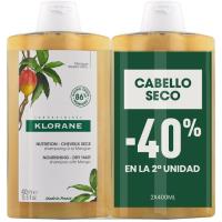 Champú nutritivo al mango KLORANE, pack 2x400 ml