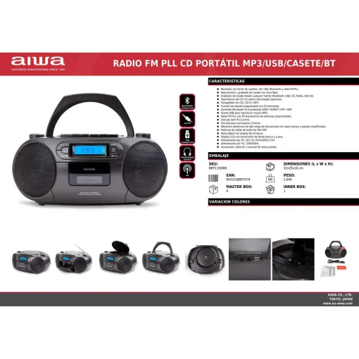 RadioCD con cassette BT BBTC-550BK AIWA