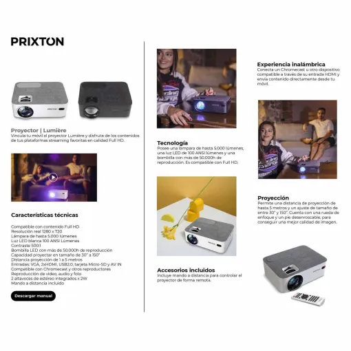 Proyector Lumière PRIXTON 5000 Lúmenes - HD - LED - Negro