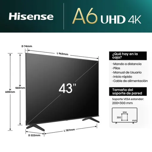 Televisión Led 43" 4K FHD Smart 43A6N HISENSE