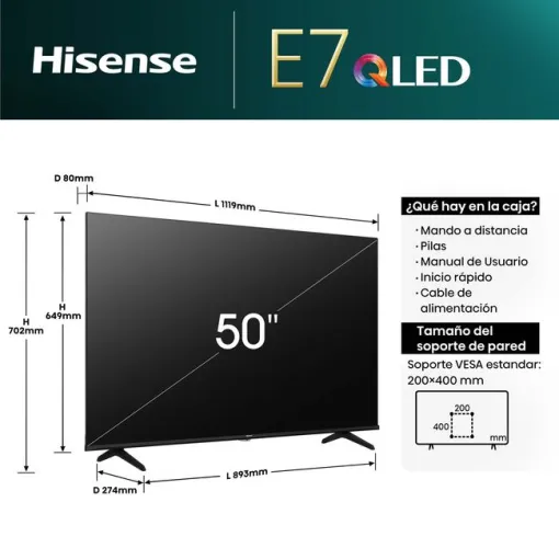 Televisión Qled 50" 4K Smart 50E7NQ HISENSE