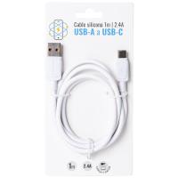 Cable de carga y datos, silicona blanca, USB-A a USB-C, 2,4 A, 1 metro