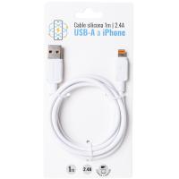 Cable de carga y datos, silicona blanca, USB-A a iPhone Lightning, 2,4 A, 1 metro
