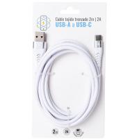 Cable trenzado de carga y datos, blanco, USB-A a USB-C, 2 A, 2 metros