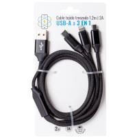 Cable trenzado negro de carga y datos 3 en 1, todos los adaptadores, 1,2 metros