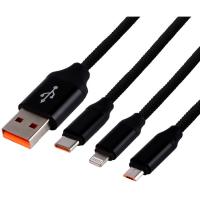 Cable trenzado negro de carga y datos 3 en 1, todos los adaptadores, 1,2 metros