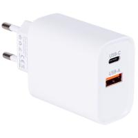 Cargador de red blanco con dos puertos: USB-A y USB-C, 12W