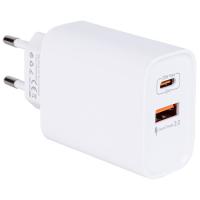 Cargador de red blanco, carga rápida, con dos puertos: USB-A y USB-C, 20W
