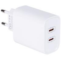 Cargador de red blanco, carga rápida, con dos puertos: USB-C y USB-C, 20W