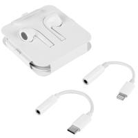Auriculares blancos conector Jack 3,5mm con 2 adaptadores para iPhone y USB-C