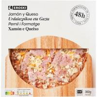 Pizza triple fermentación de jamón y queso EROSKI, caja 360 g