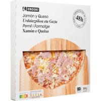 Pizza triple fermentación de jamón y queso EROSKI, caja 360 g