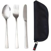 Cubiertos para llevar:Tenedor, cuchara y cuchillo, acero inoxidable,con funda IRIS