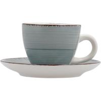 Taza con plato, cerámica turquesa, 9 cl, Aqua Vita Morning QUID, set 6 servicios