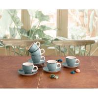 Taza con plato, cerámica turquesa, 9 cl, Aqua Vita Morning QUID, set 6 servicios