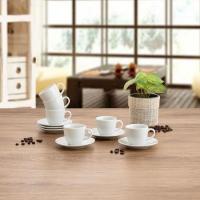 Taza de café con plato, porcelana blanca 9 cl, Renova QUID, set 6 servicios