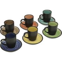 Taza de café con plato Camil, cerámica, multicolor, set 6 servicios