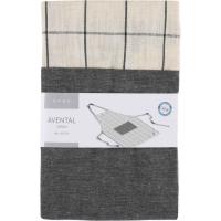 Delantal de cocina beige con cuadros gris, 85% algodón 15% lino KASA, 60x84