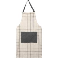 Delantal de cocina beige con cuadros gris, 85% algodón 15% lino KASA, 60x84