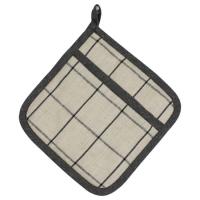 Trapo agarrrador de cocina beige con cuadros gris, 85% algodón 15% lino KASA, 19x19 cm