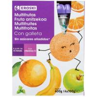 Bolsita de frutas con galleta EROSKI, pack 4x100 g