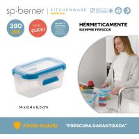 Hermético rectangular, plástico transparente y azul Super Lock SP BERNER, 380 ml