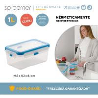 Hermético rectangular, plástico transparente y azul Super Lock SP BERNER, 1 litro