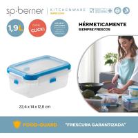 Hermético rectangular plástico transparente/azul Super Lock SP BERNER, 1,9 litros