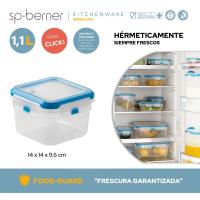 Hermético cuadrado, plástico transparente y azul Super Lock SP BERNER, 1,1 litros