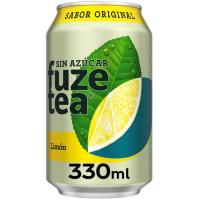 FUZE TEA te beltzeko freskagarria limoiarekin azukrerik gabe, lata 33 cl